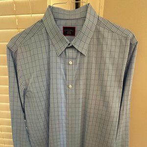 100% Wrinkle Free Cotton Blue Pattern Button Down Dress/Casual Shirt